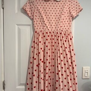 Red and Cream A-Line Midi Dress with Peter Pan Collar